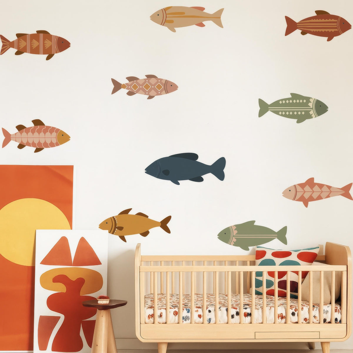 Boho Fish Wall Decals shown in a home interior