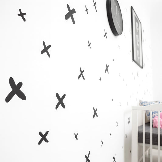 Minimalist X Wall Decals Set installed on a styled nursery wall