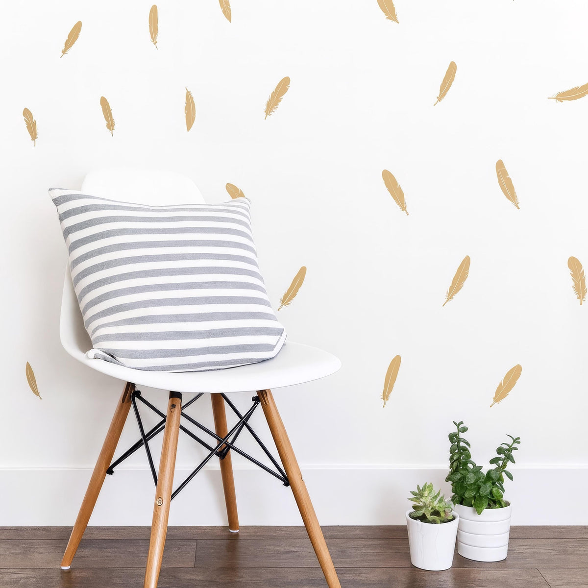 Feather Wall Decals (48 or 96) installed on a styled nursery wall