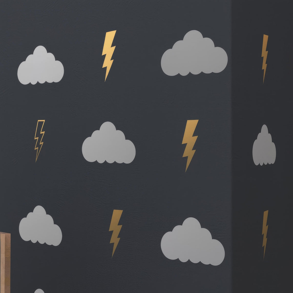 Lightning Bolts & Clouds Wall Decals (48/96) arranged on a feature wall