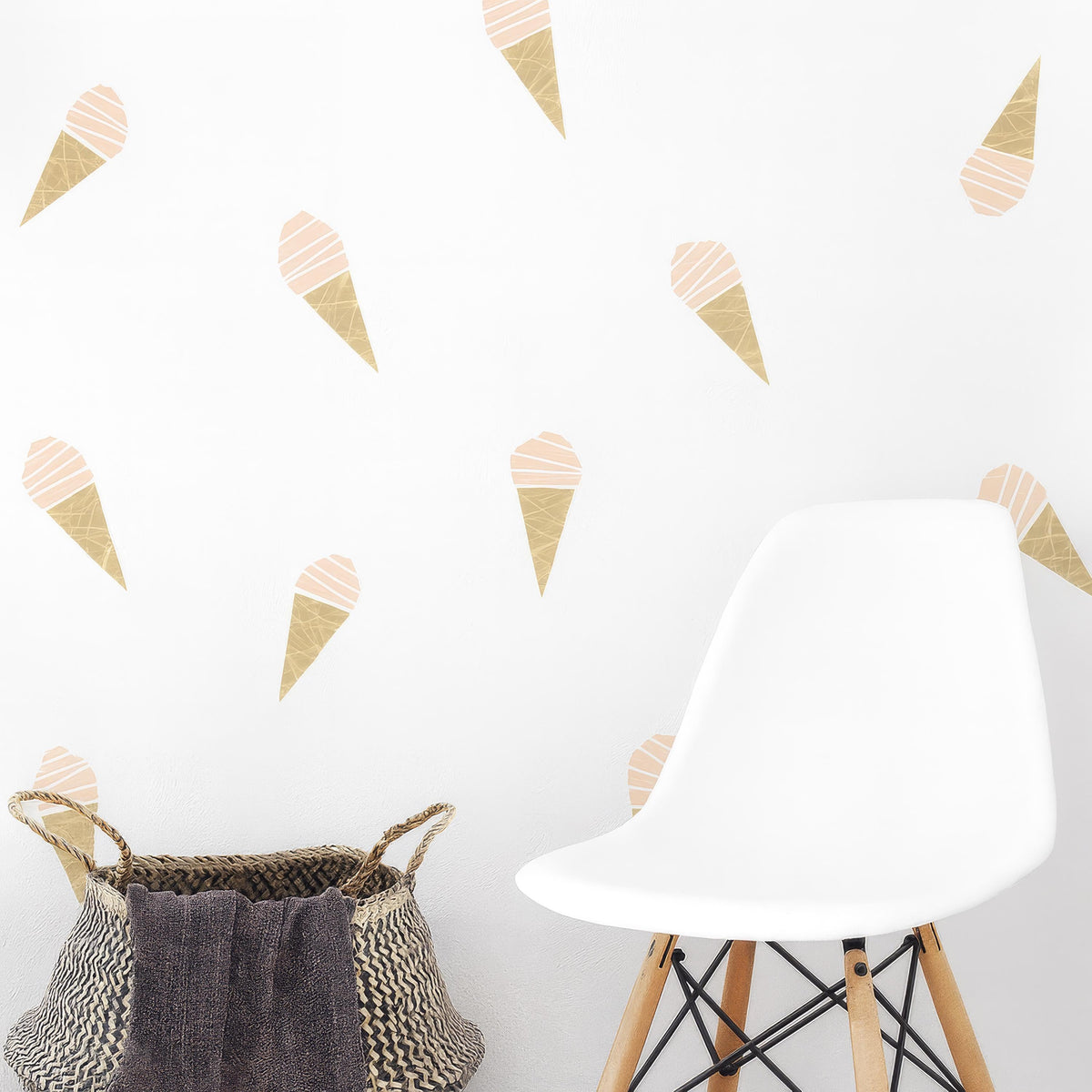 Ice Cream Cone Wall Decals (40 or 80) displayed in a styled space