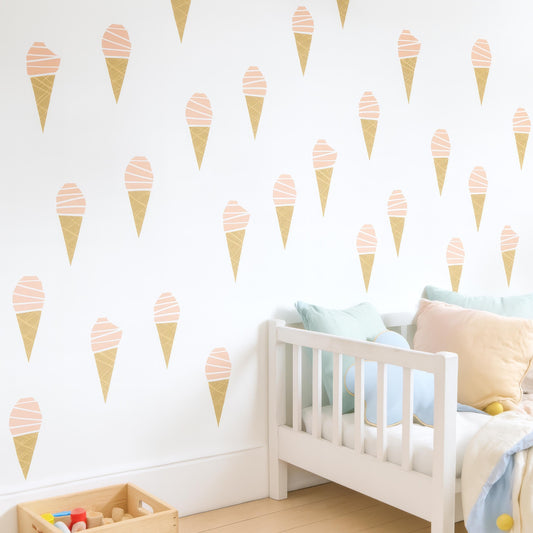Ice Cream Cone Wall Decals (40 or 80) installed on a styled nursery wall
