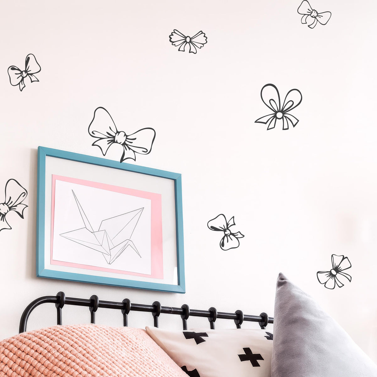 Bow Wall Decals Set (22 or 44) styled in a room setting