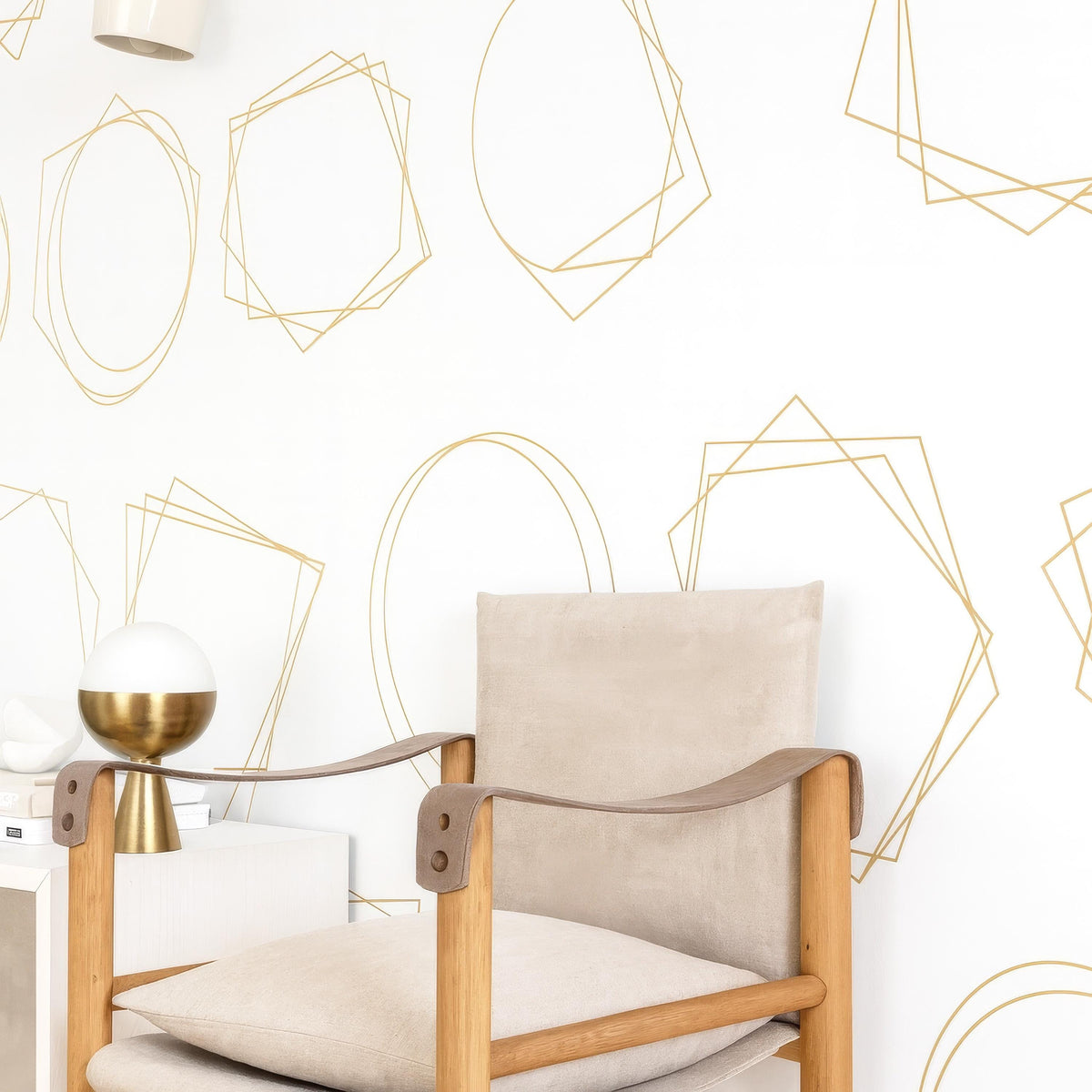 Geometric Wall Decals Set (24) arranged on a feature wall