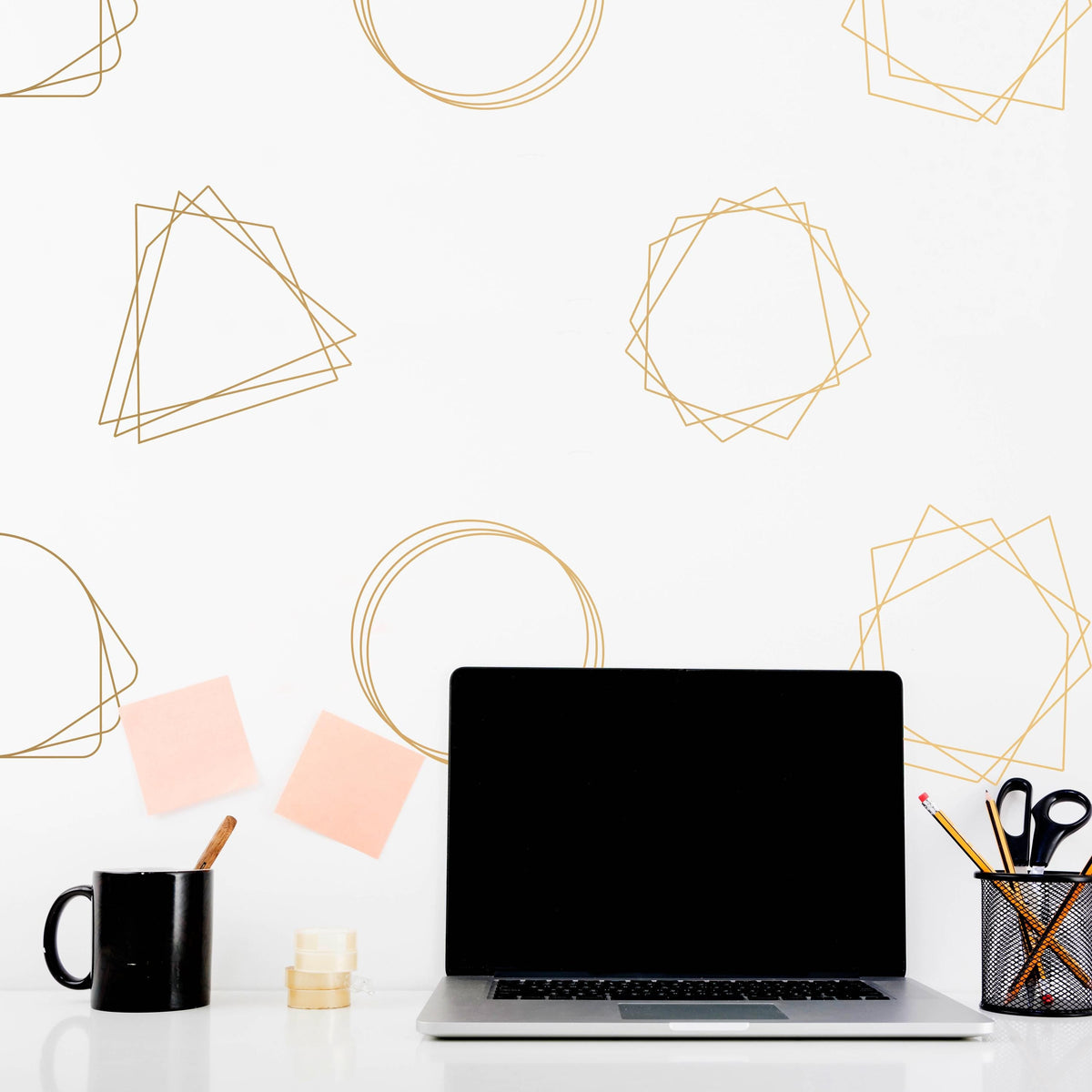 Geometric Wall Decals Set (24) displayed in a styled space