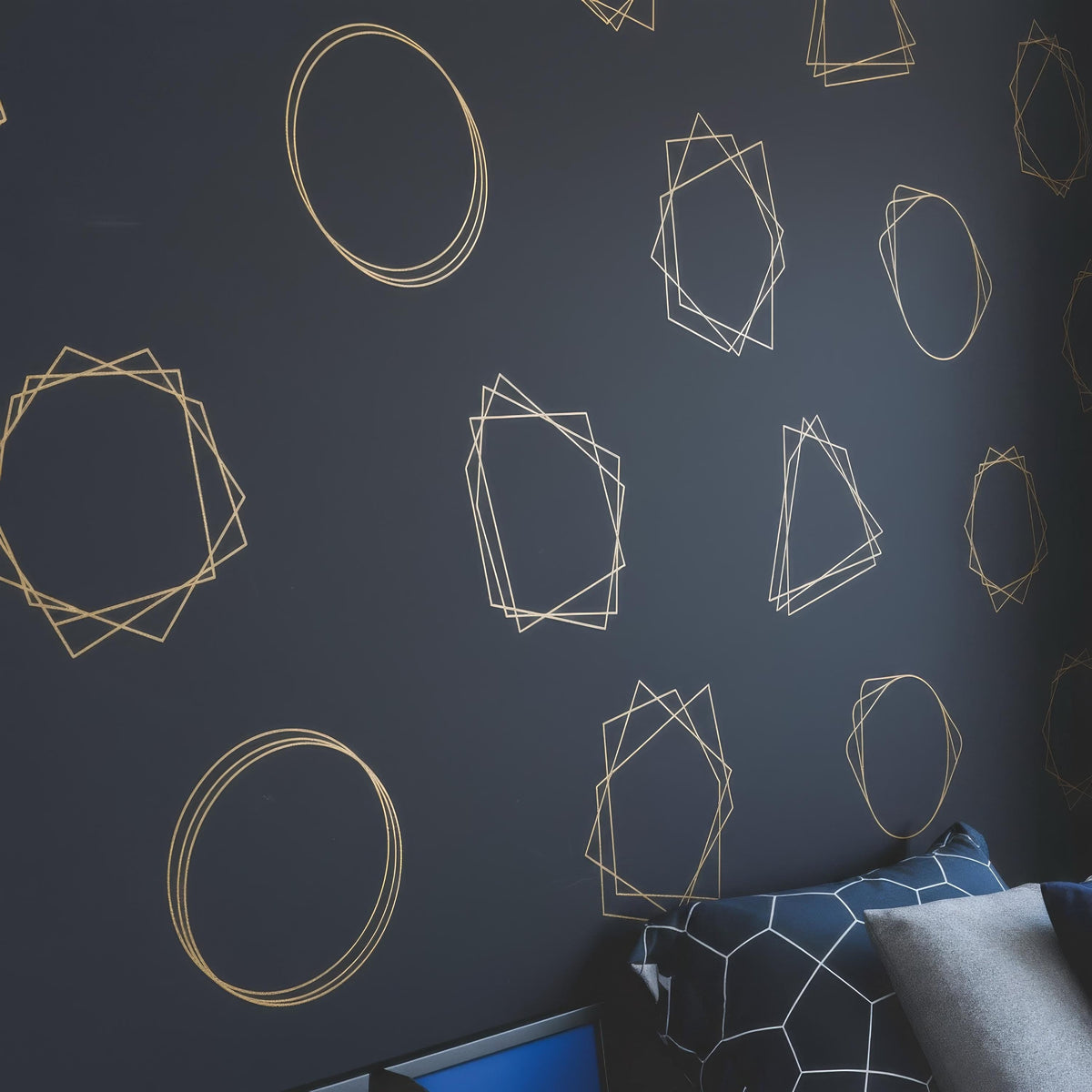 Geometric Wall Decals Set (24) installed on a styled nursery wall