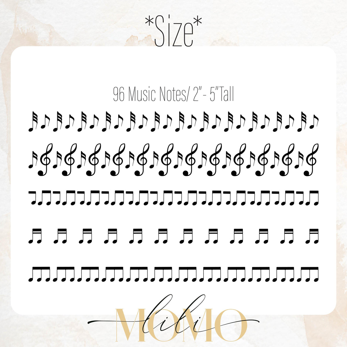 Close-up detail of music notes wall decals (96 pcs) matte vinyl finish