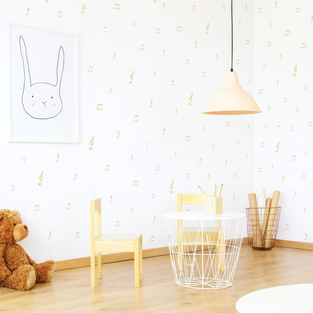 Music Notes Wall Decals (96 pcs) styled in a room setting