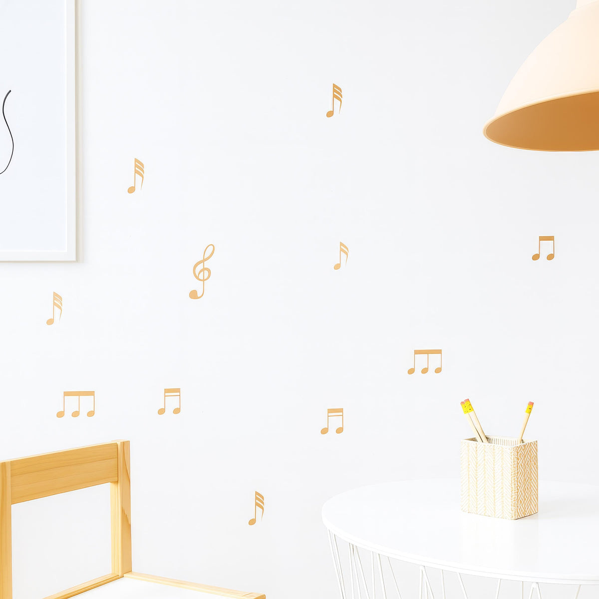 Music Notes Wall Decals (96 pcs) shown in a home interior