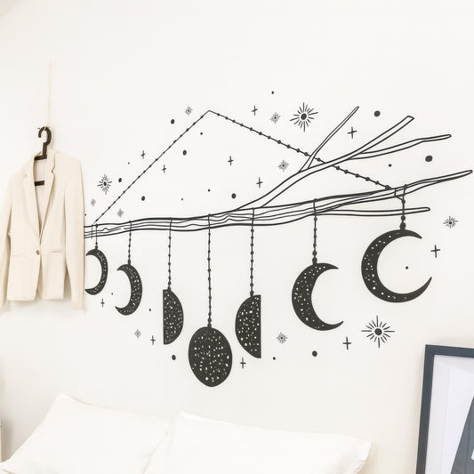 Moon Phase Mobile Wall Decal installed on a styled nursery wall