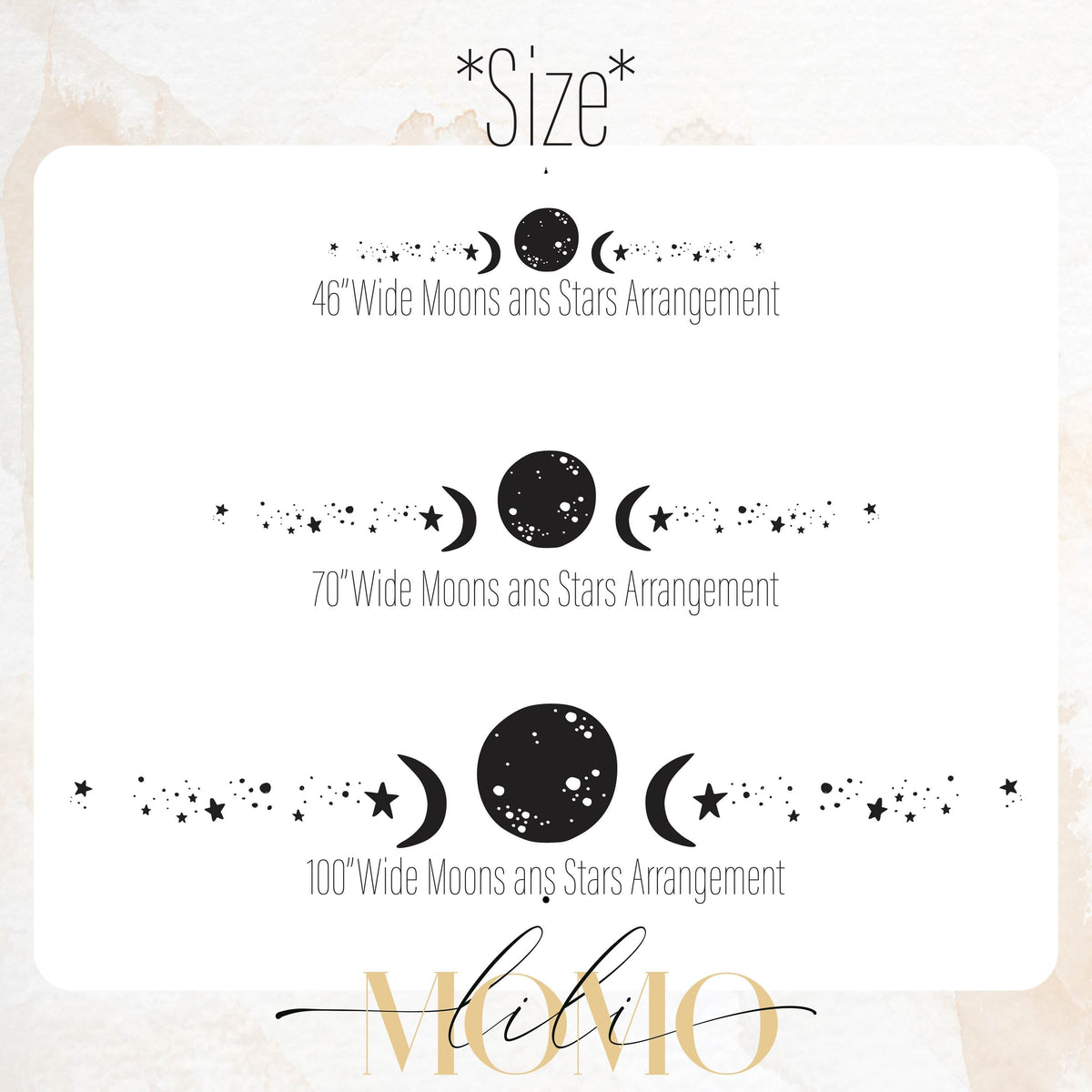 Close-up detail of boho moon & stars wall decal matte vinyl finish