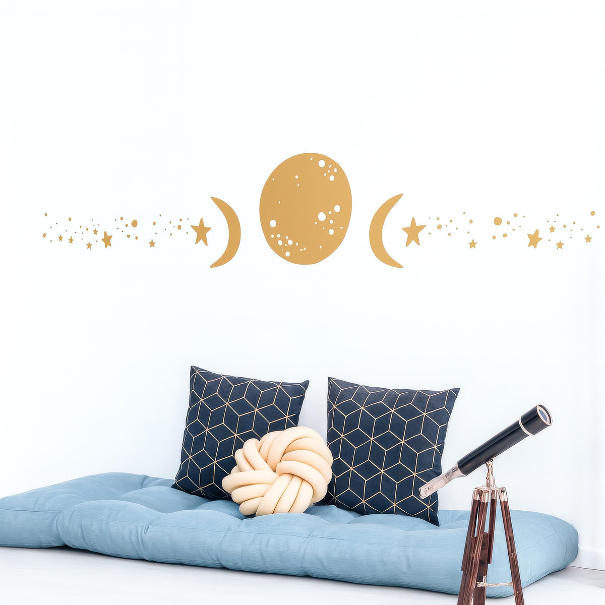 Boho Moon & Stars Wall Decal styled in a room setting