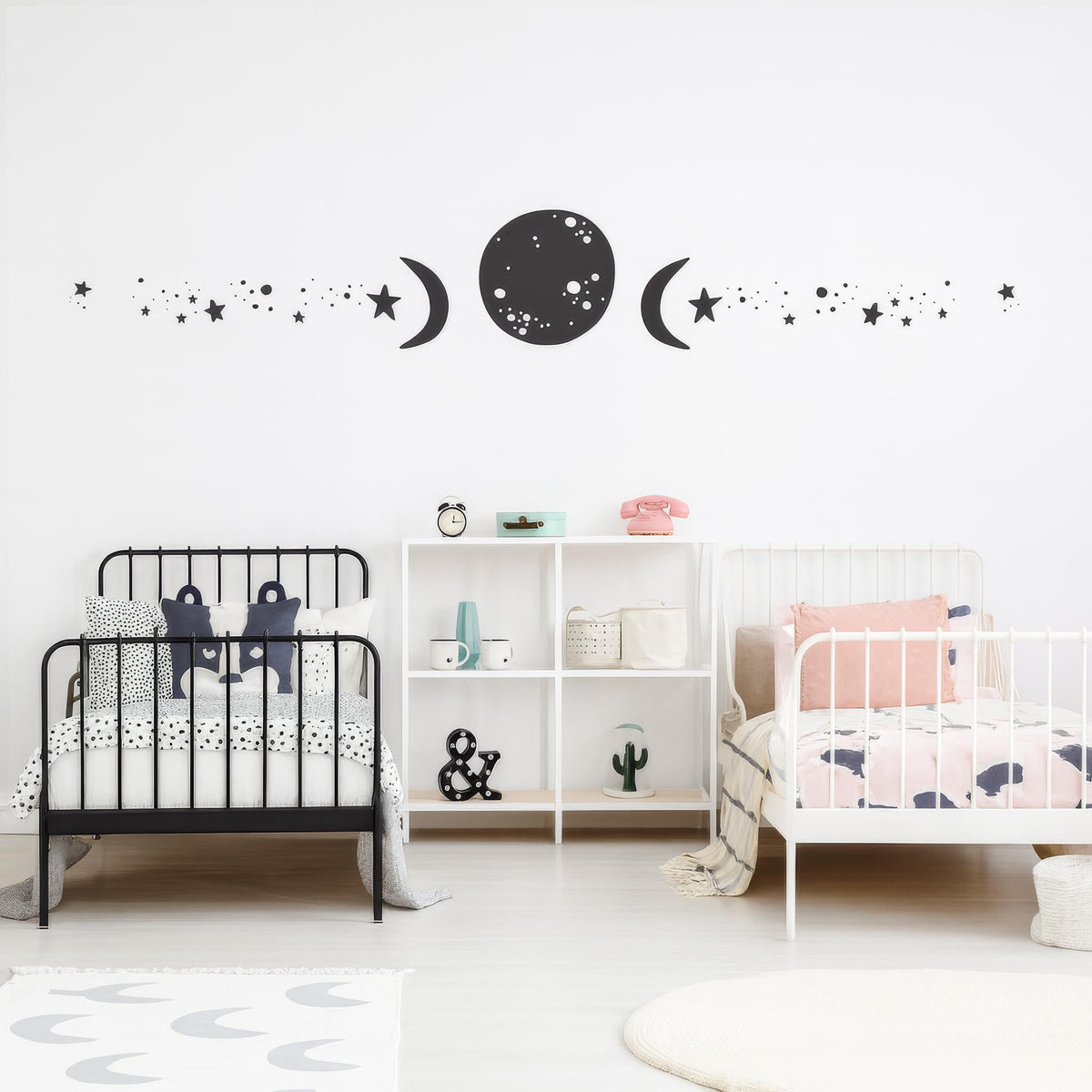 Boho Moon & Stars Wall Decal shown in a home interior