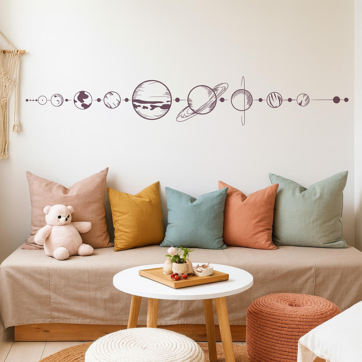 Solar System Wall Decal arranged on a feature wall