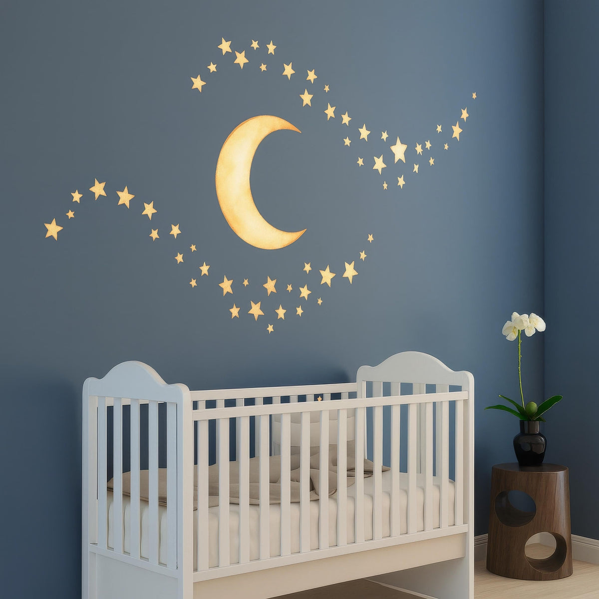 Watercolor Moon & Stars Wall Decals decal sheet flat-lay