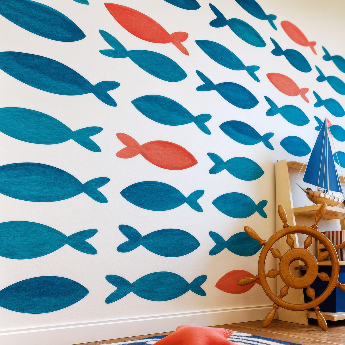 Watercolor Fish Wall Decals installed on a styled nursery wall