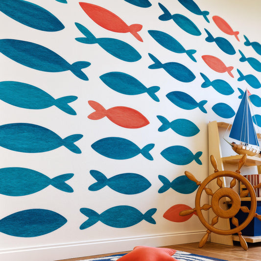 Watercolor Fish Wall Decals installed on a styled nursery wall
