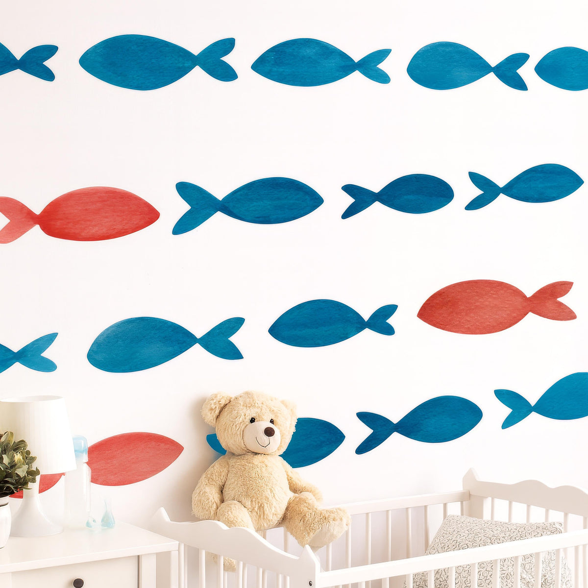 Watercolor Fish Wall Decals styled in a room setting