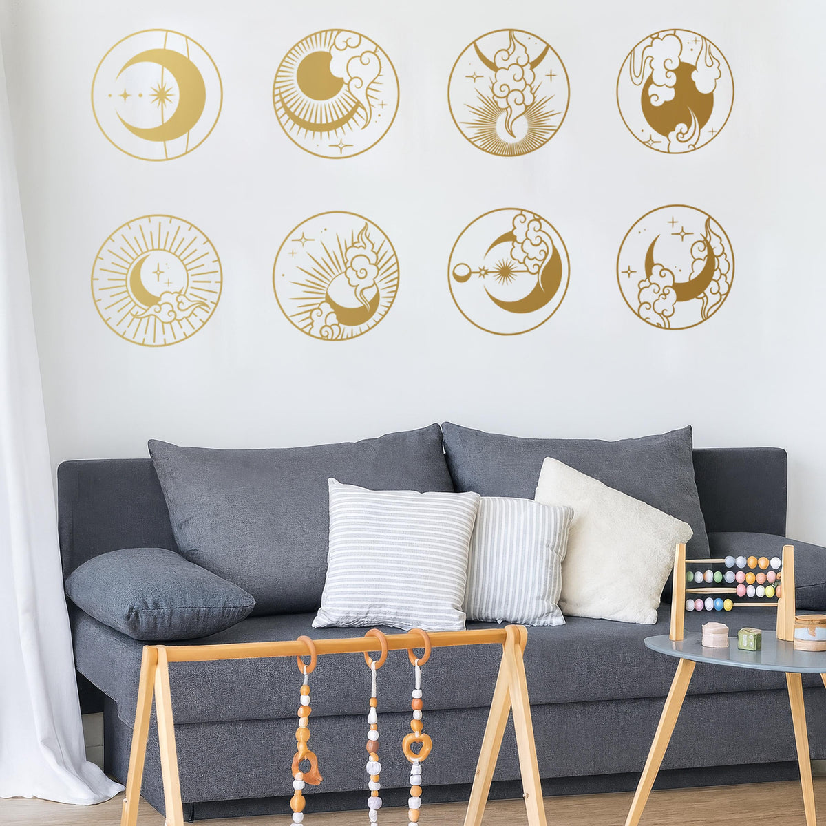 Celestial Wall Decals Set styled in a room setting