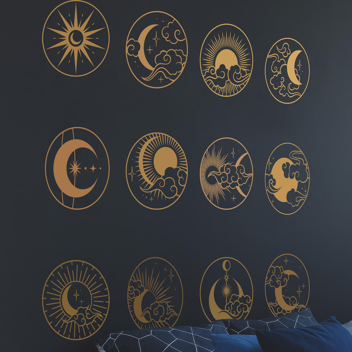 Celestial Wall Decals Set installed on a styled nursery wall