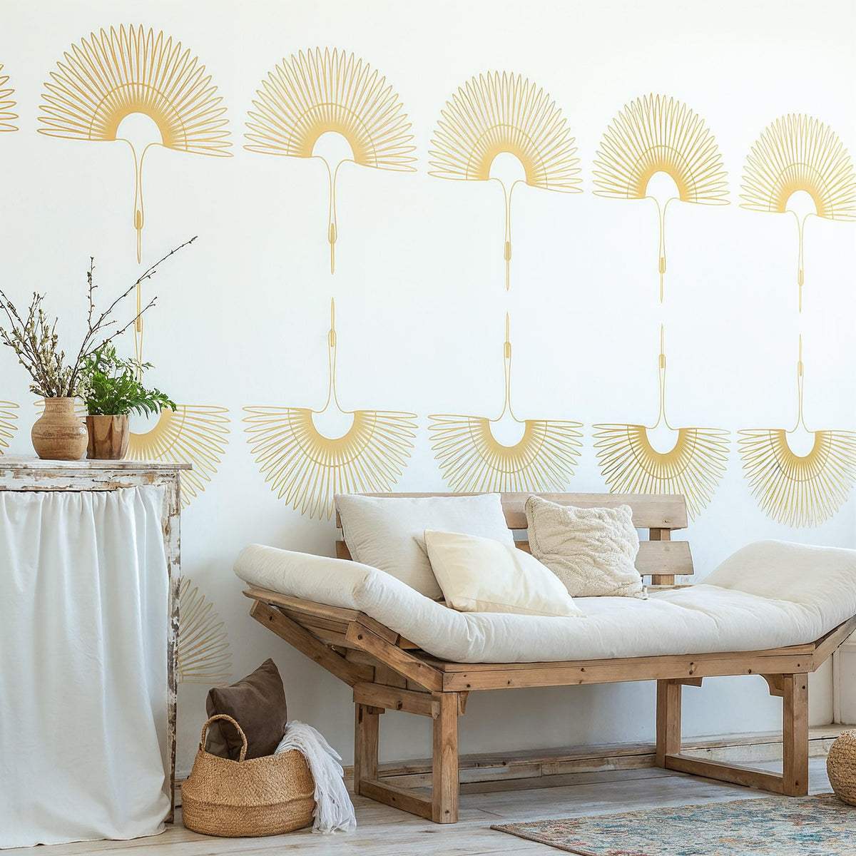 Flying Cranes Wall Decals Set of displayed in a styled space