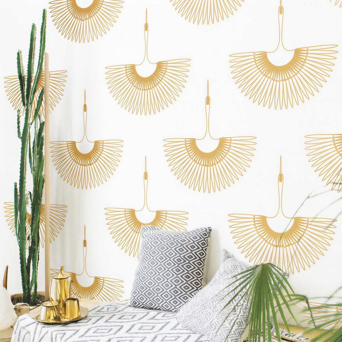 Flying Cranes Wall Decals Set of arranged on a feature wall