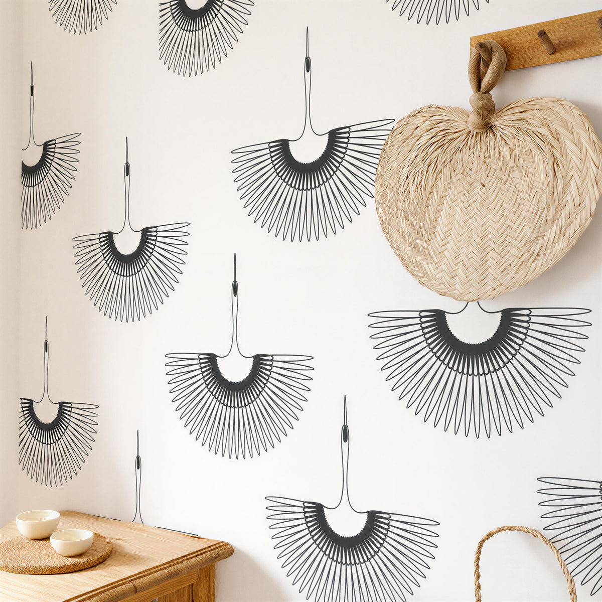 Flying Cranes Wall Decals Set of shown in a home interior