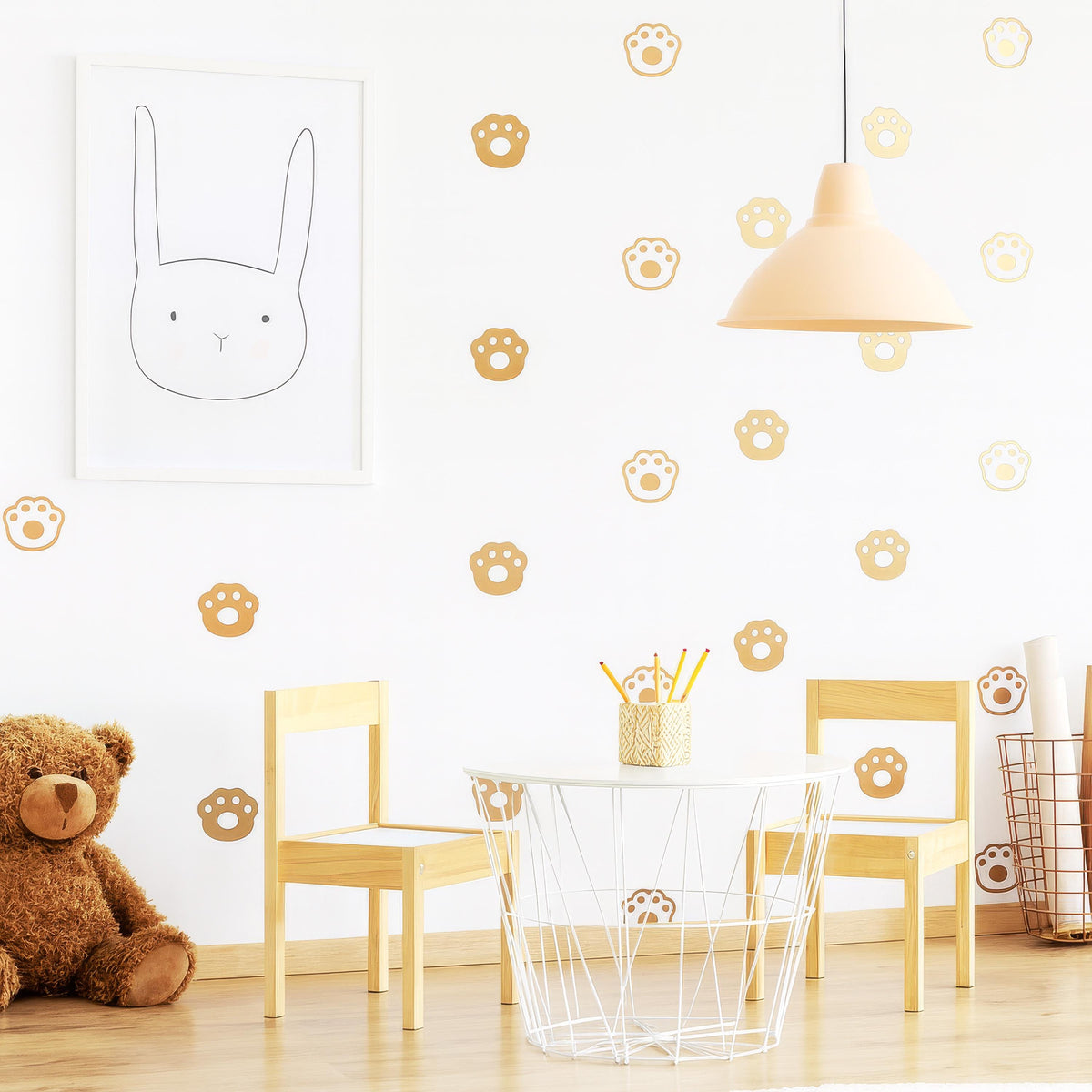 Dog Paw Print Wall Decals shown in a home interior