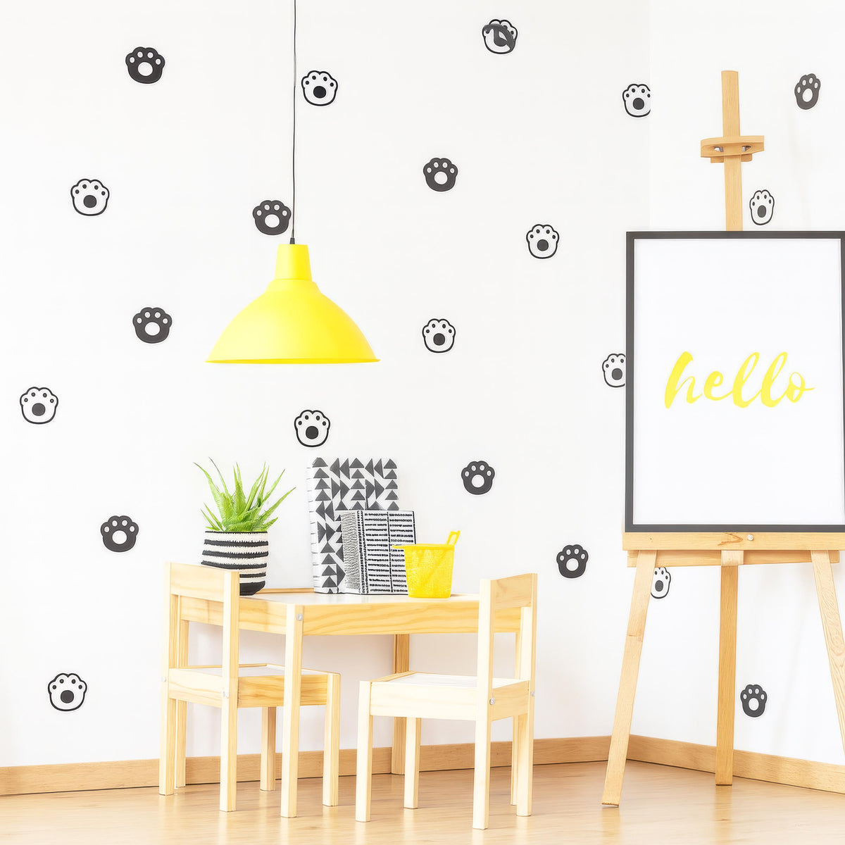 Dog Paw Print Wall Decals styled in a room setting