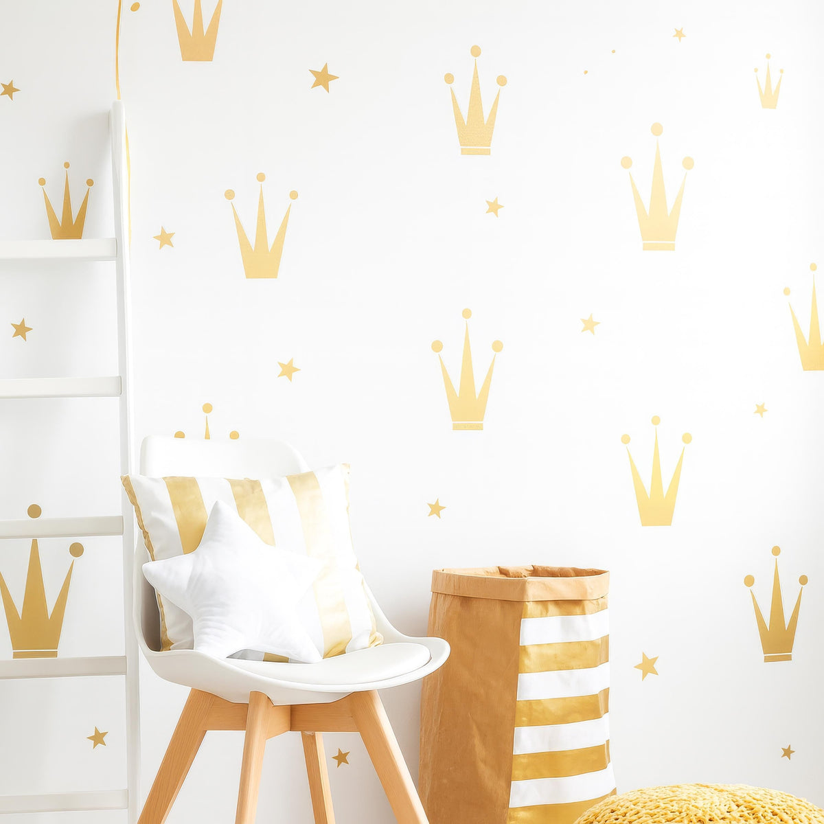 Crown Wall Decals Set with Stars arranged on a feature wall