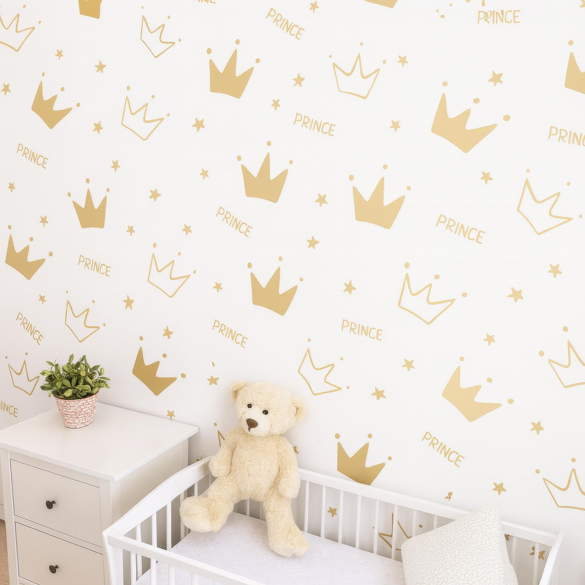 Prince Crown Wall Decals Set installed on a styled nursery wall