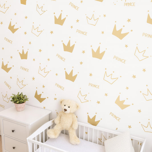 Prince Crown Wall Decals Set installed on a styled nursery wall