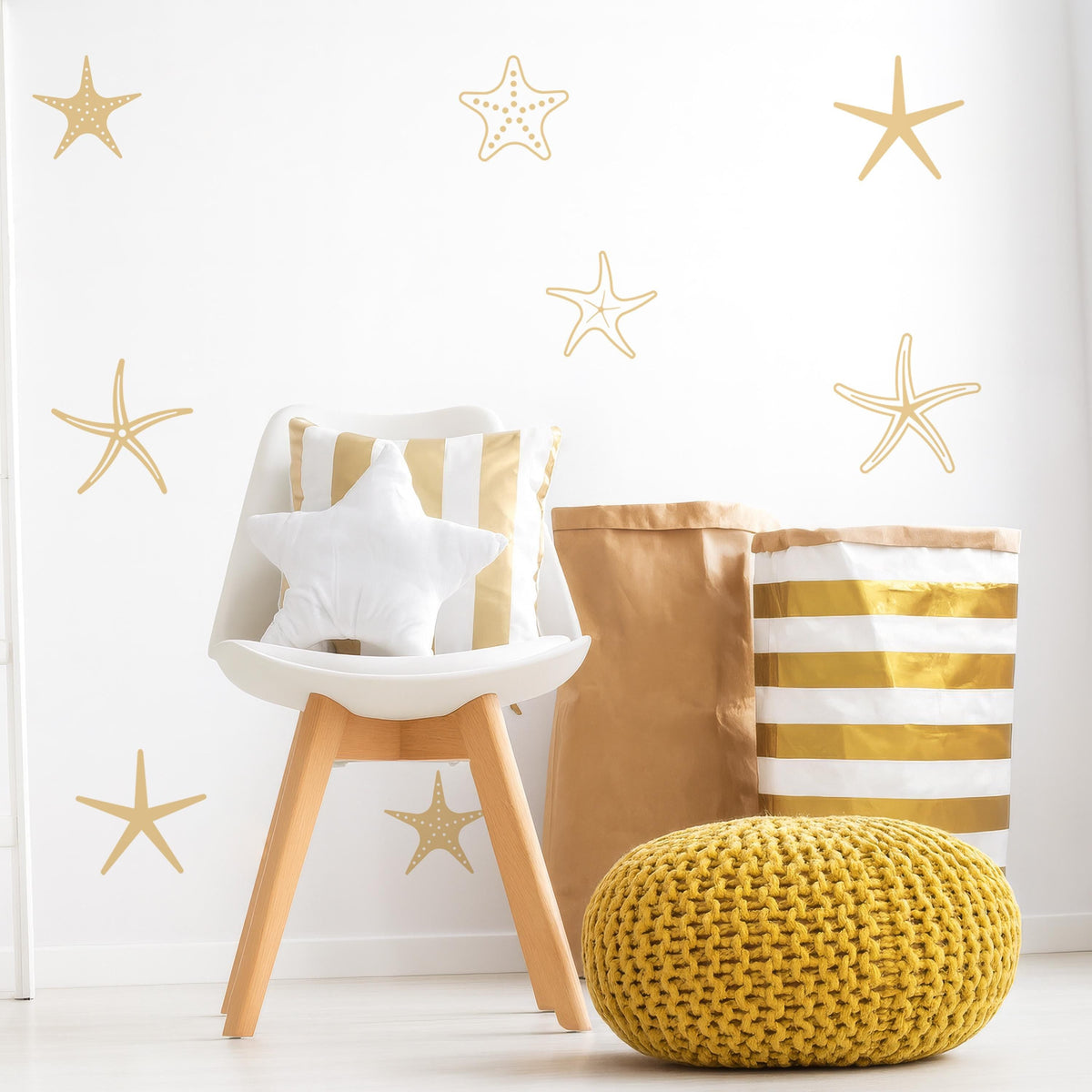 Starfish Wall Decals Set (35) installed on a styled nursery wall