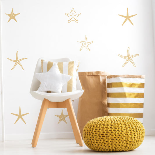 Starfish Wall Decals Set (35) installed on a styled nursery wall