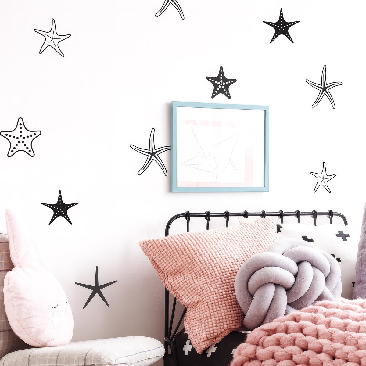 Starfish Wall Decals Set (35) arranged on a feature wall