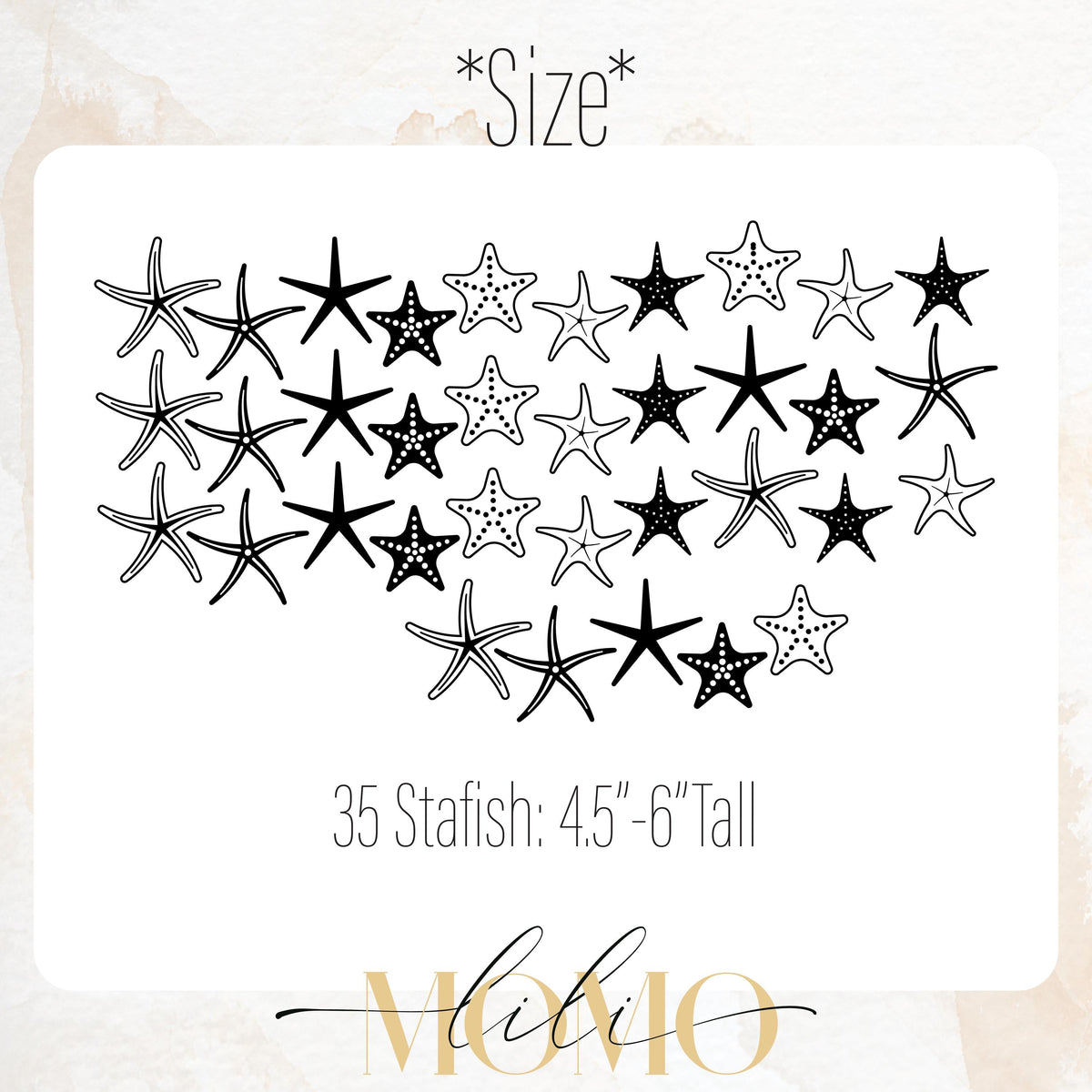 Close-up detail of starfish wall decals set (35) matte vinyl finish