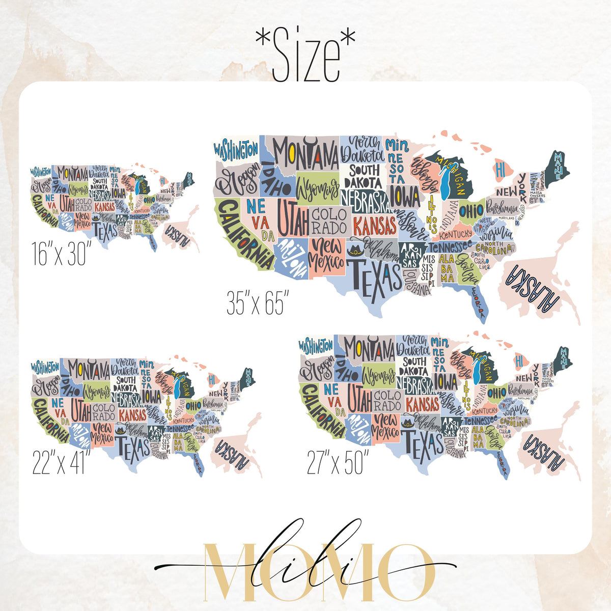 Close-up detail of usa map wall decal with state names matte vinyl finish
