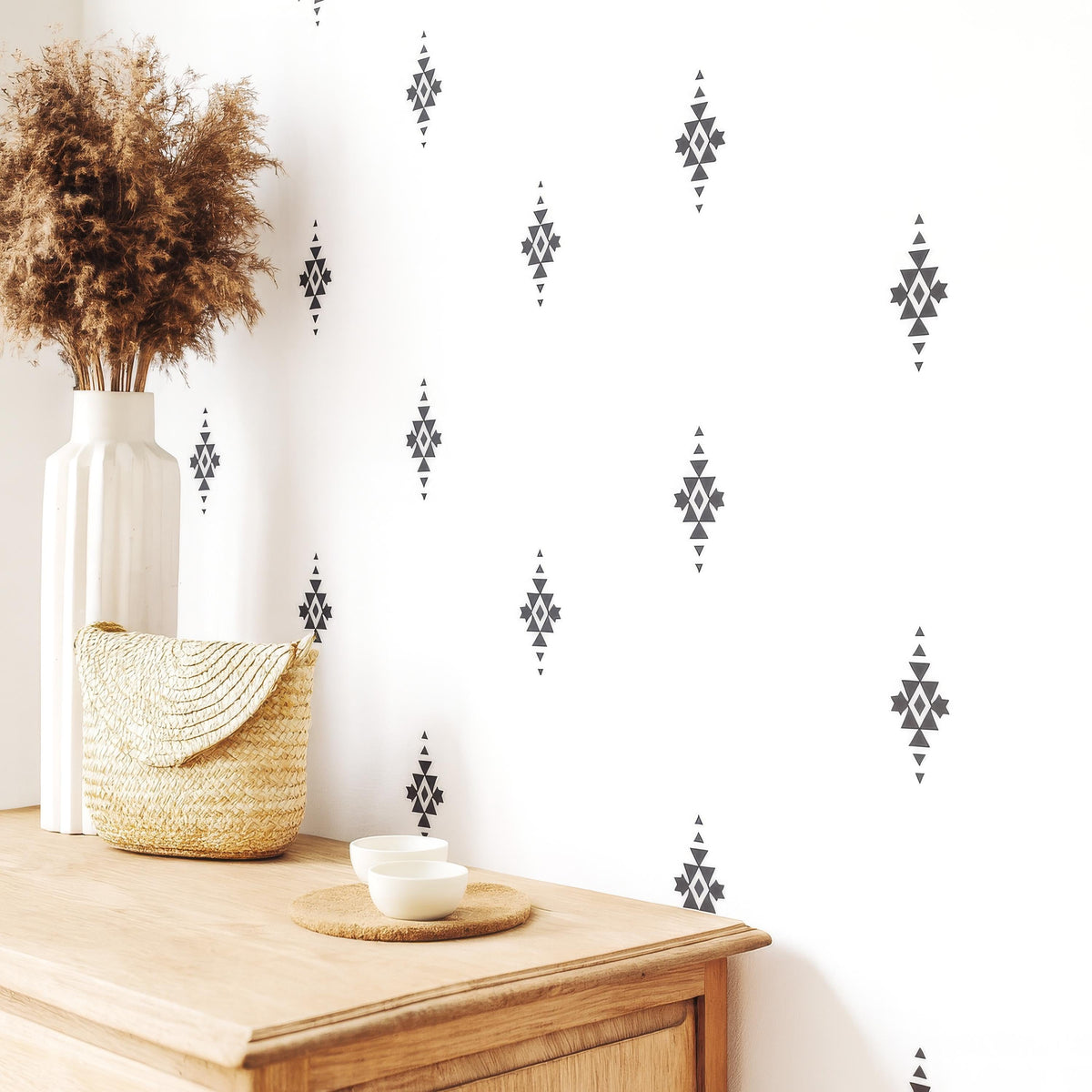 Boho Tribal Wall Decals Set shown in a home interior
