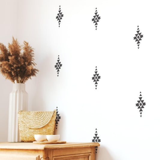 Boho Tribal Wall Decals Set installed on a styled nursery wall