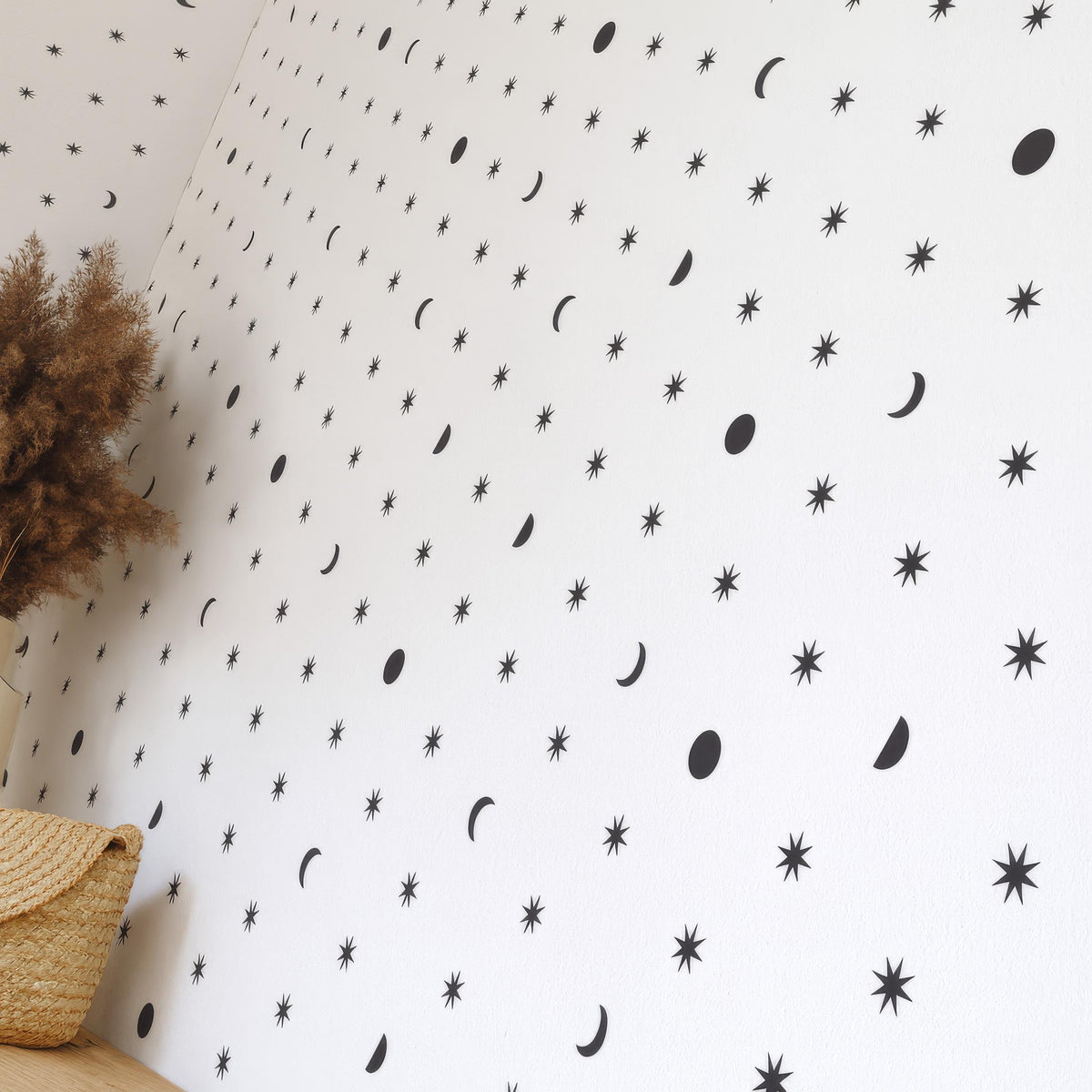Moon Phase Wall Decals displayed in a styled space