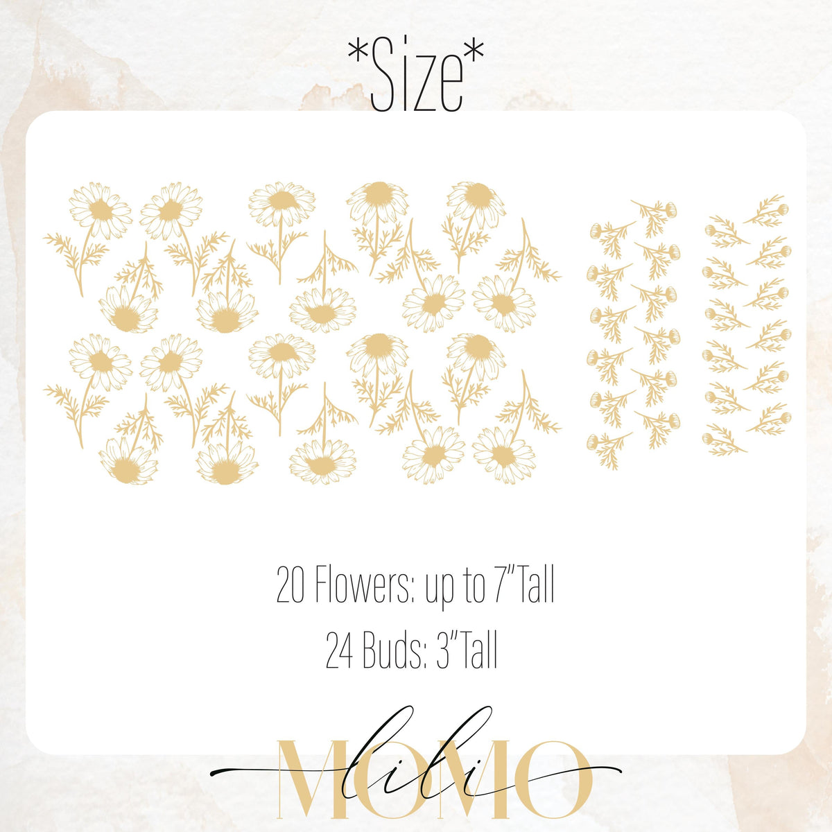 Close-up detail of sunflower wall decals set (20 flowers + 24 buds) matte vinyl finish