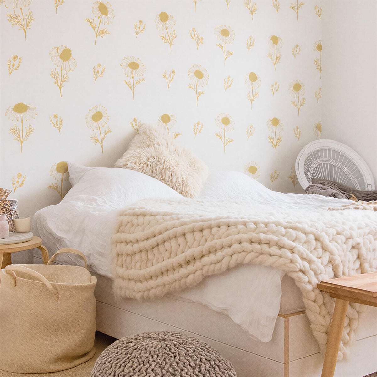 Sunflower Wall Decals Set (20 Flowers + 24 Buds) styled in a room setting