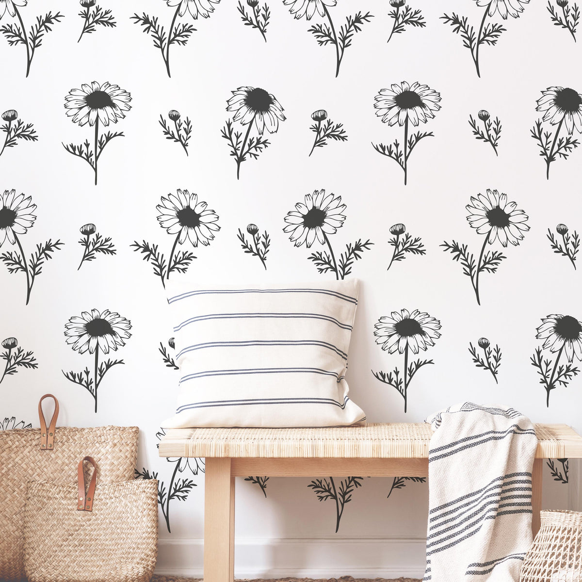 Sunflower Wall Decals Set (20 Flowers + 24 Buds) shown in a home interior