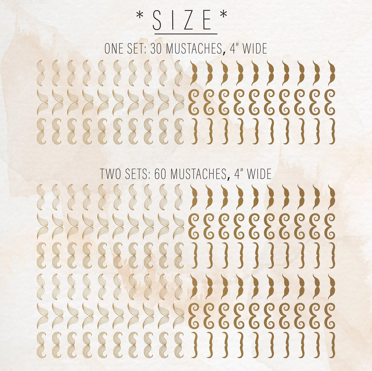 Close-up detail of mustache wall decals set matte vinyl finish