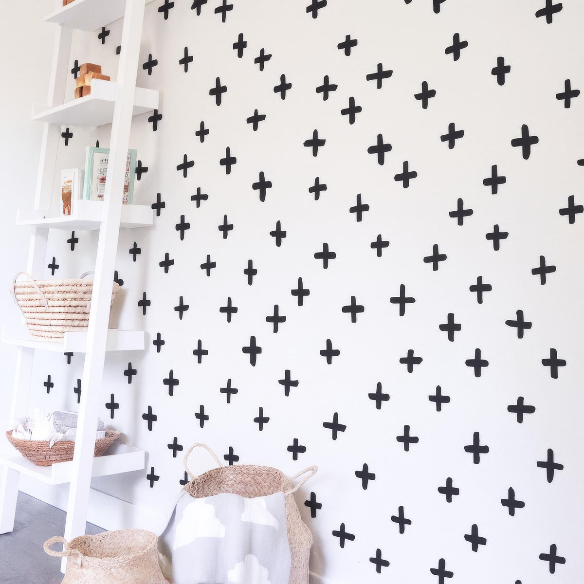 Plus Sign Wall Decals displayed in a styled space