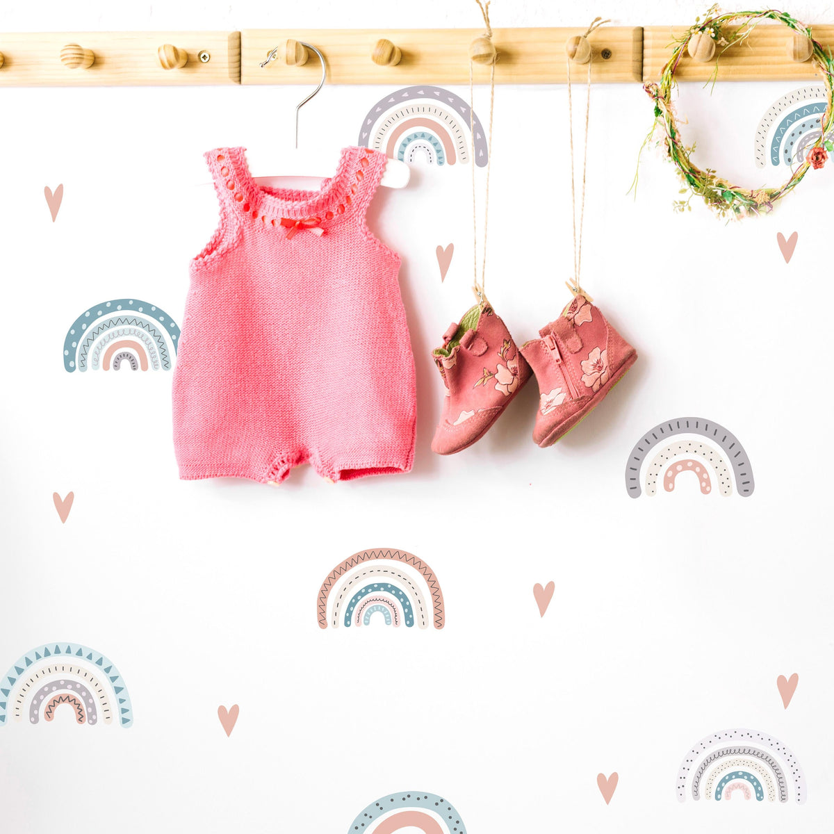 Boho Rainbow Wall Decals styled in a room setting