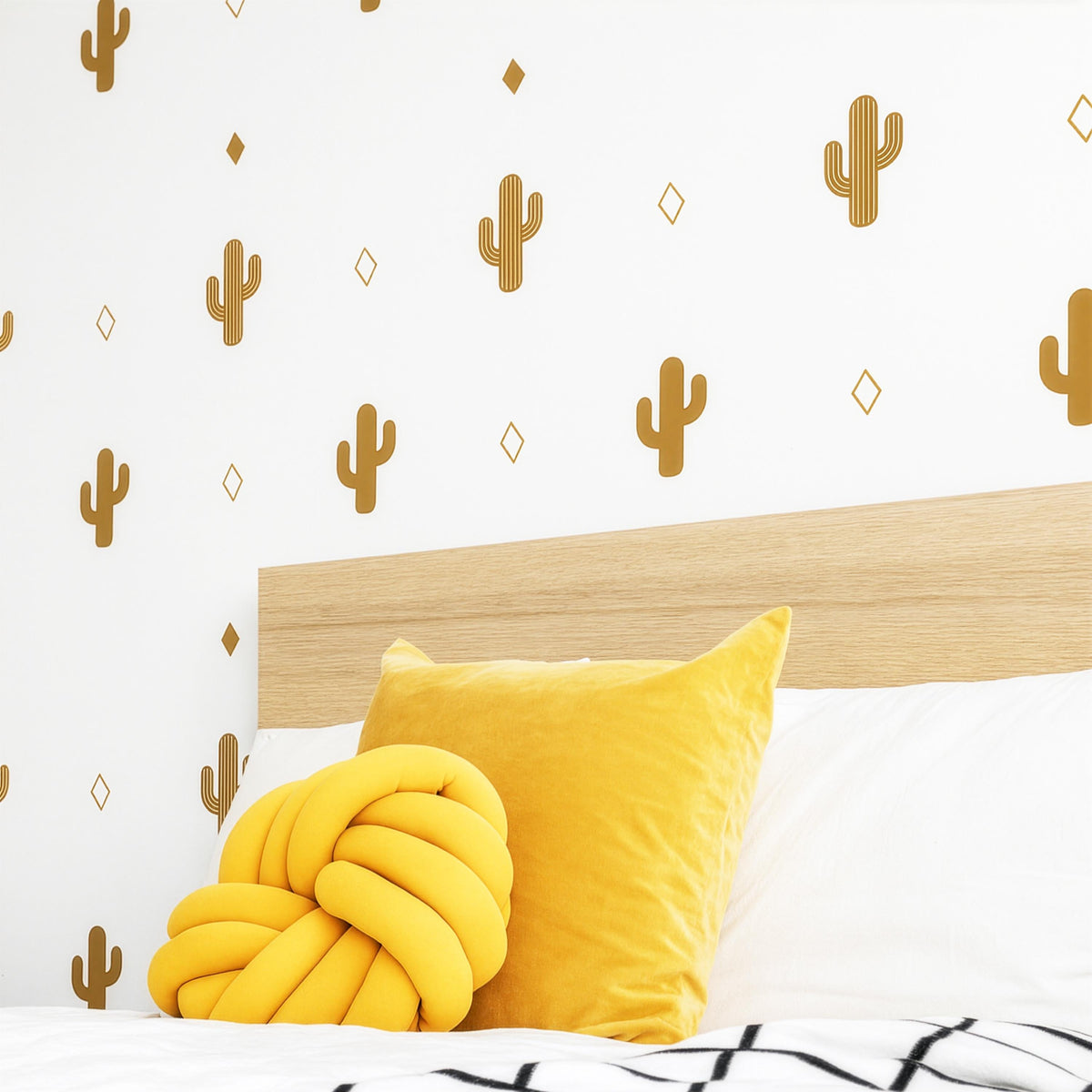 Cactus Wall Decals Set arranged on a feature wall