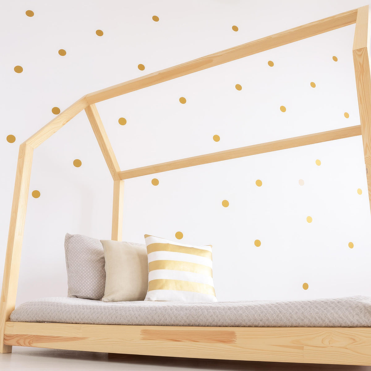 2” Polka Dot Wall Decals (60 or 120) arranged on a feature wall