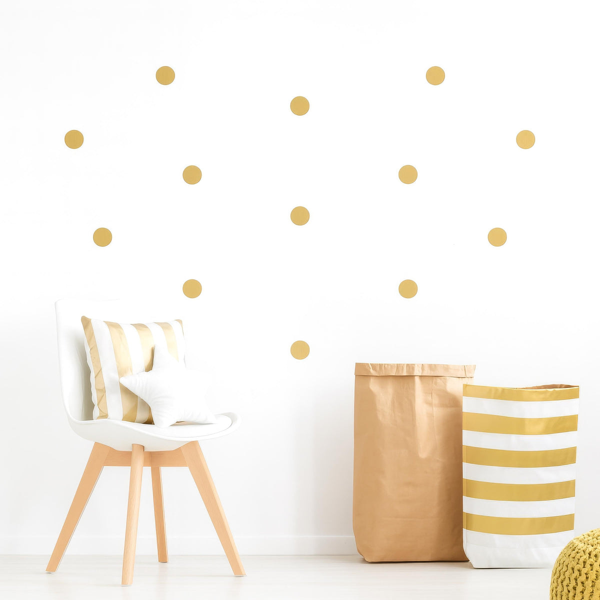 2” Polka Dot Wall Decals (60 or 120) installed on a styled nursery wall