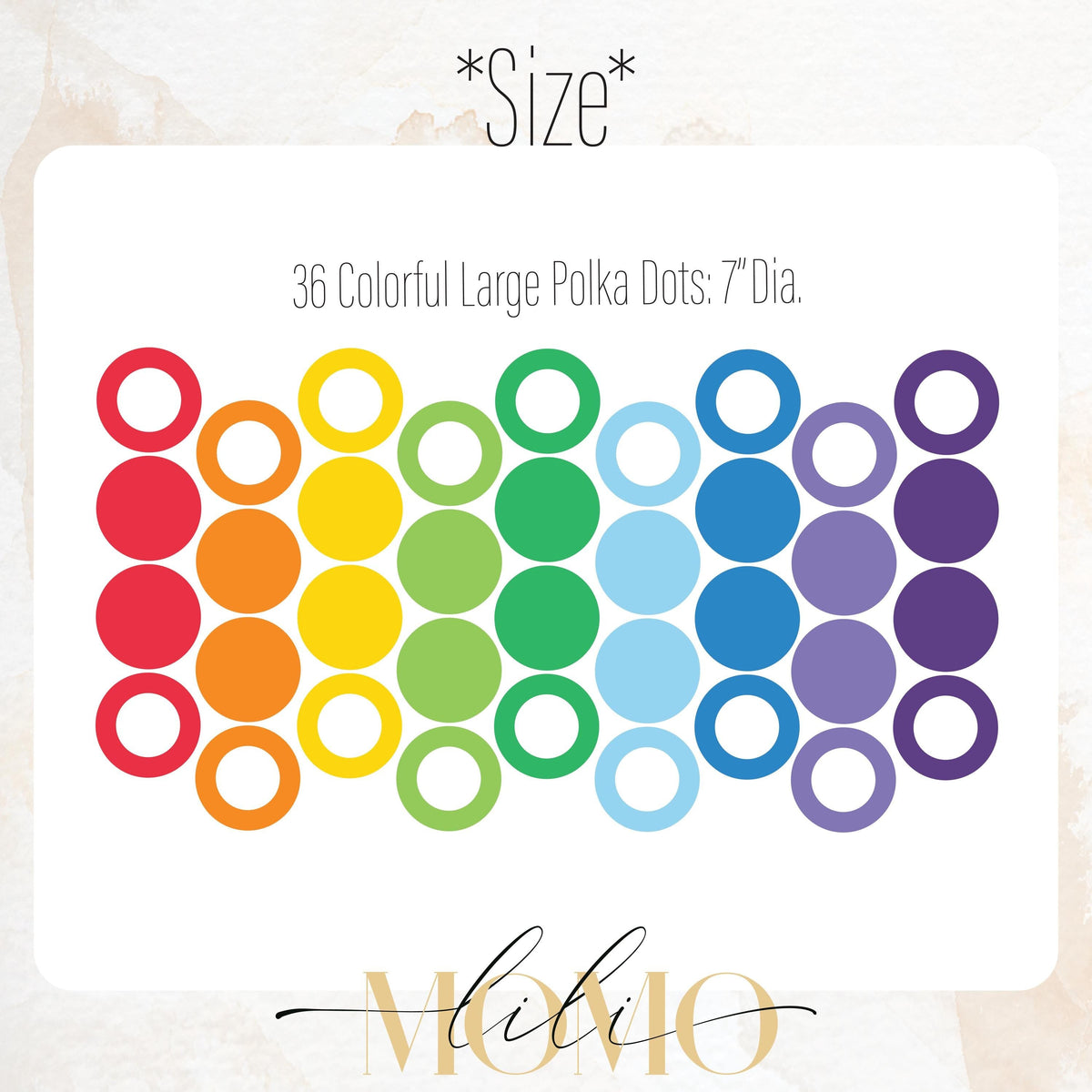 Close-up detail of large polka dot wall decals 7 inch (36 dots) matte vinyl finish